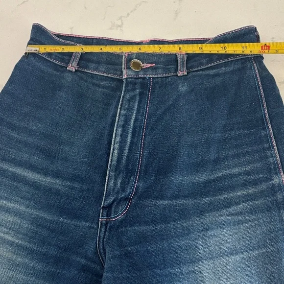 Vintage 70s Pentimento Women's Straight Leg Jeans in Dark Blue and Pink Stiching - Picture 4 of 11